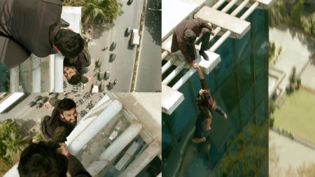 Ashish Chowdhry performs a difficult stunt suspended from a 21-storey building
