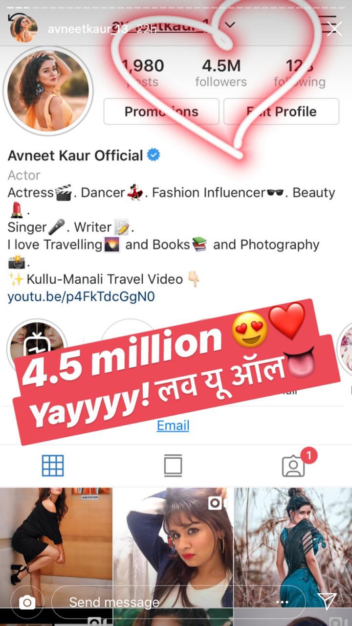 Avneet Kaur completes 4.5 million followers on Instagram 1