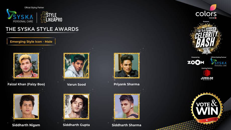 Vote Now: Who is the Emerging Style Icon (Male)? Faizal Khan, Varun Sood, Priyank Sharma, Siddharth Nigam, Siddharth Gupta, Siddharth Sharma