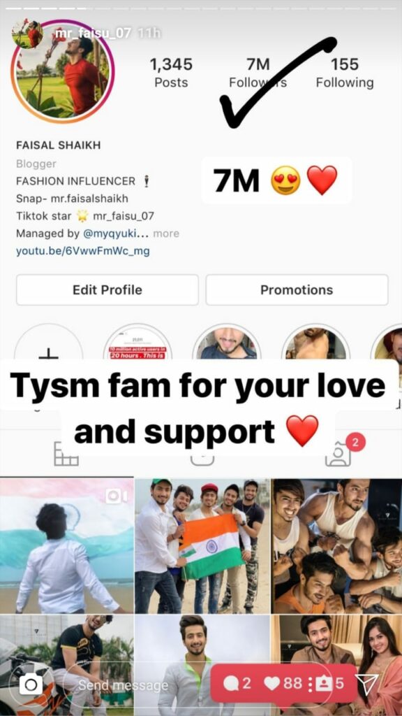 TikTok star Faisu hits 7 million on his Instagram