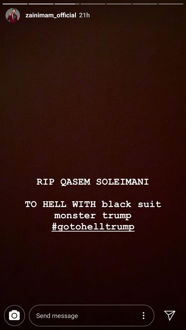 TV star Zain Imam mourns Iranian Major General Qasem Soleimani's death: hits out at Donald Trump