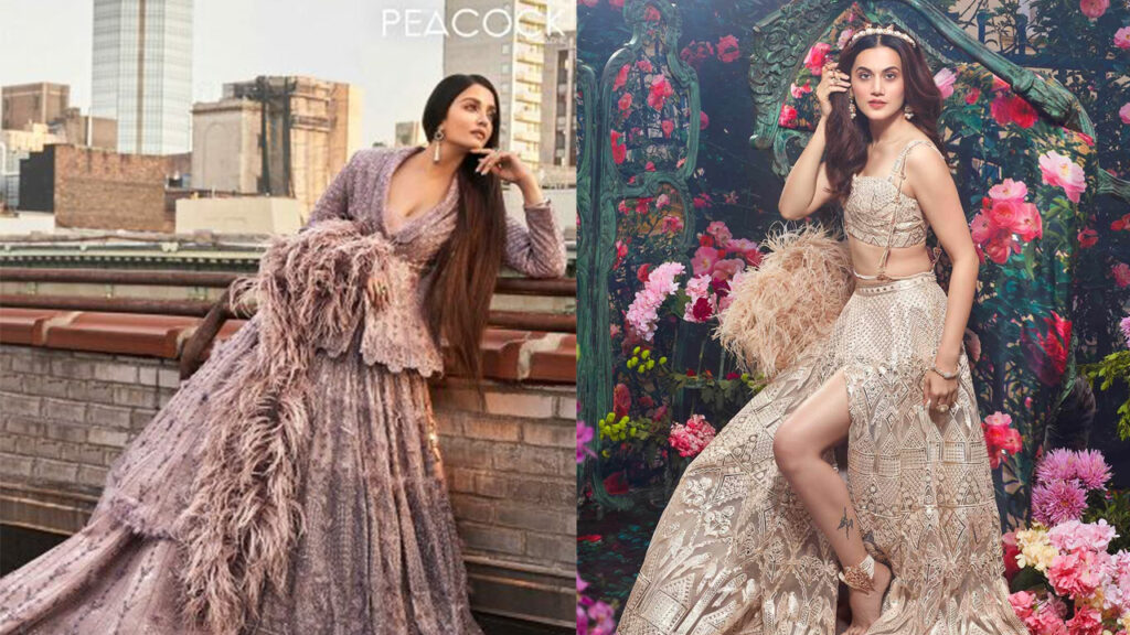 Aishwarya Rai Bachchan Vs Taapsee Pannu: Who Looked Resplendent in Falguni Shane Peacock Lehenga Collection? 11