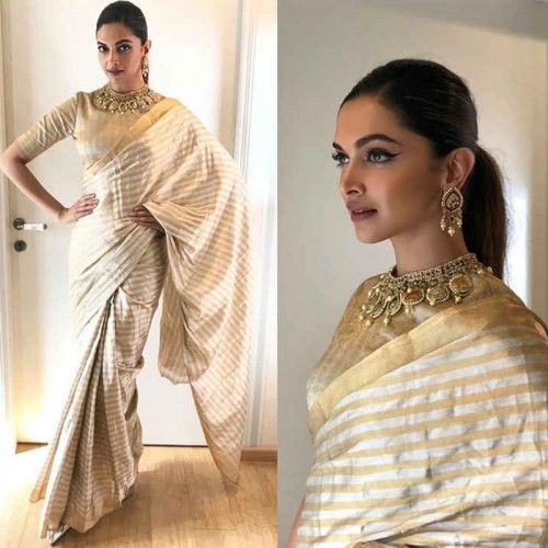 Hina Khan Vs Deepika Padukone: Who Carries Striped Saree Better? - 1