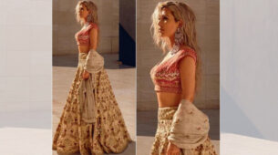 Kim Kardashian looks drop dead gorgeous in Sabyasachi Lehenga