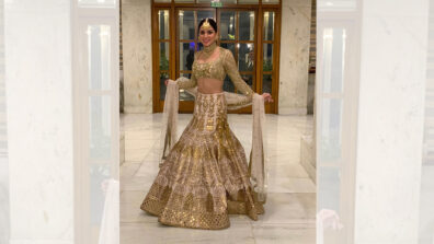 Kundali Bhagya fame Shraddha Arya looks breathtakingly beautiful in molten gold lehenga