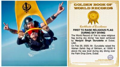 Navjyot Gurudatta – Raised Nishan Sahib at 13000 feet above sea level during sky diving in dubai, is now certified World Record Holder