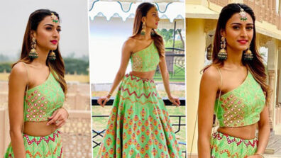 Take an Inspiration from Erica Fernandes’ lehenga choli looks with maang tika to enhance your look on the big day