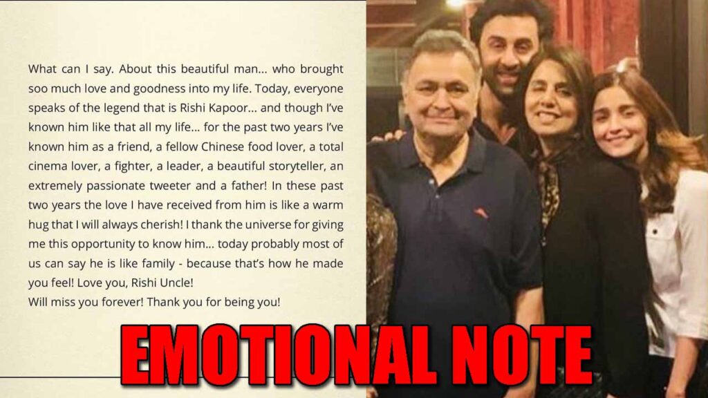 Alia Bhatt pens an EMOTIONAL letter for Rishi Kapoor