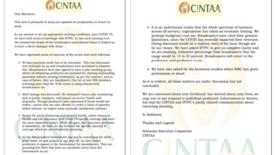 Check out: CINTAA shoot resumption structure and details