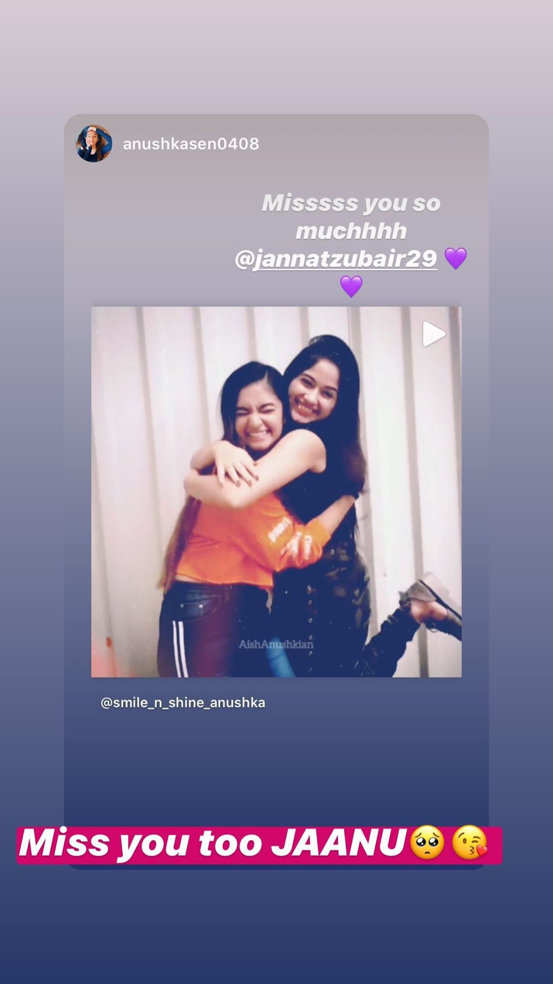 Jannat Zubair puts cute picture of good friend Anushka Sen, says 'missing you'