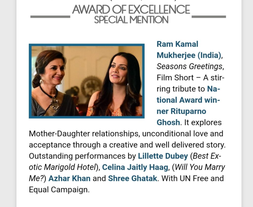 Ram Kamal’s Season’s Greetings bags the prestigious Best Shorts Award in USA - 2