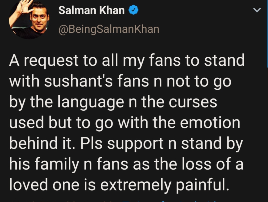 Support Sushant's family and fans, ignore curses, go by emotions, personal loss is painful: Tweets Salman Khan setting internet on fire