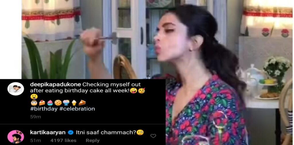 IN VIDEO: Deepika Padukone shares a fun boomerang video of her ideal birthday cake cutting celebration, a curious Kartik Aaryan asks, 'Itni saaf chammach?'