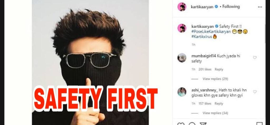 'Safety First' : Kartik Aaryan shares a hilarious photo showing his fans the 'new cool', check out