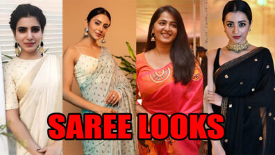 Sparkling Saree Looks To Steal From Samantha Akkineni, Rakul Preet Singh, Anushka Shetty, and Trisha Krishnan