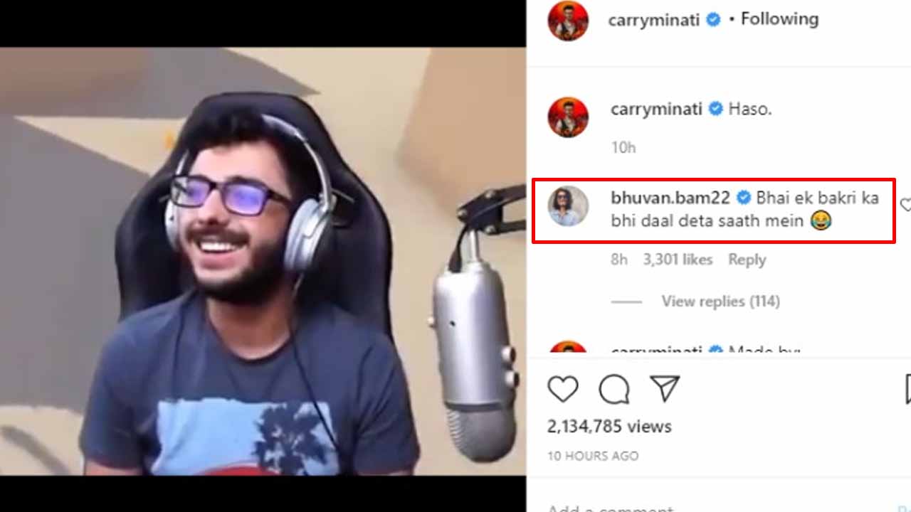 CarryMinati shares a funny video, Bhuvan Bam drops a hilarious comment