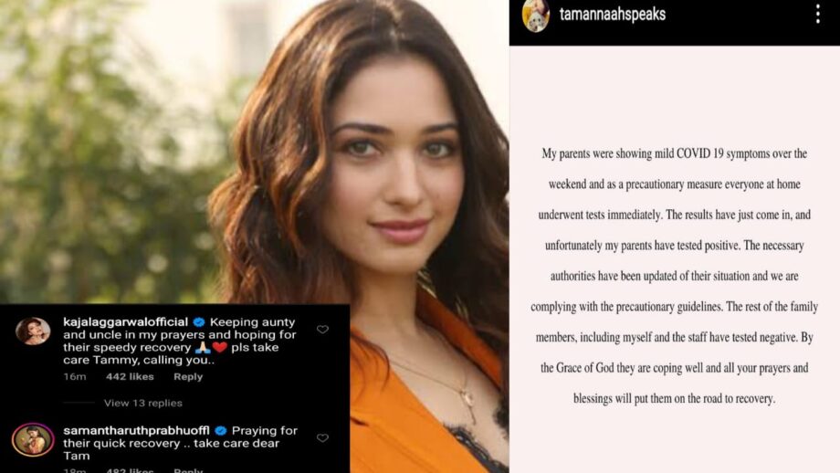 Tamannaah Bhatia's parents test positive for Covid-19, Samantha Akkineni & Kajal Aggarwal wish them speedy recovery