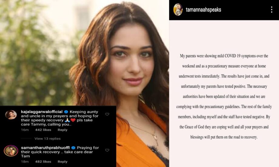 Tamannaah Bhatia's parents test positive for Covid-19, Samantha Akkineni & Kajal Aggarwal wish them speedy recovery