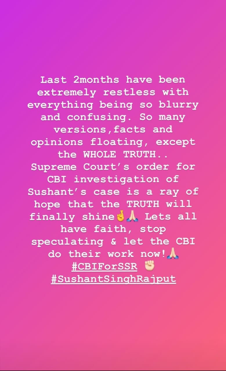 'Truth will finally shine' - Kriti Sanon's emotional note as she hails Supreme Court verdict on CBI for Sushant Singh Rajput