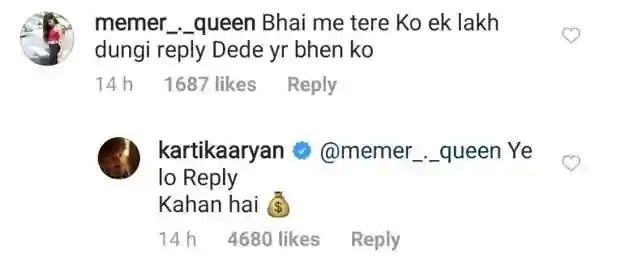 Kartik Aaryan's reply to his fan who offered him 1 Lakh rupees 5