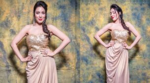 Fashion Pictures: Taarak Mehta Ka Ooltah Chashmah fame Munmun Dutta aka Babita shimmers in latest glamorous golden dress