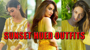 Sunset Hued Outfits Of Mouni Roy, Erica Fernandes, And Surbhi Jyoti 