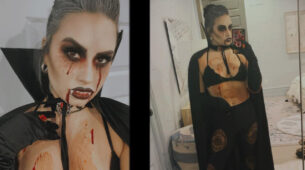 Demi Lovato goes black and bloodied for Halloween in a revealing dress