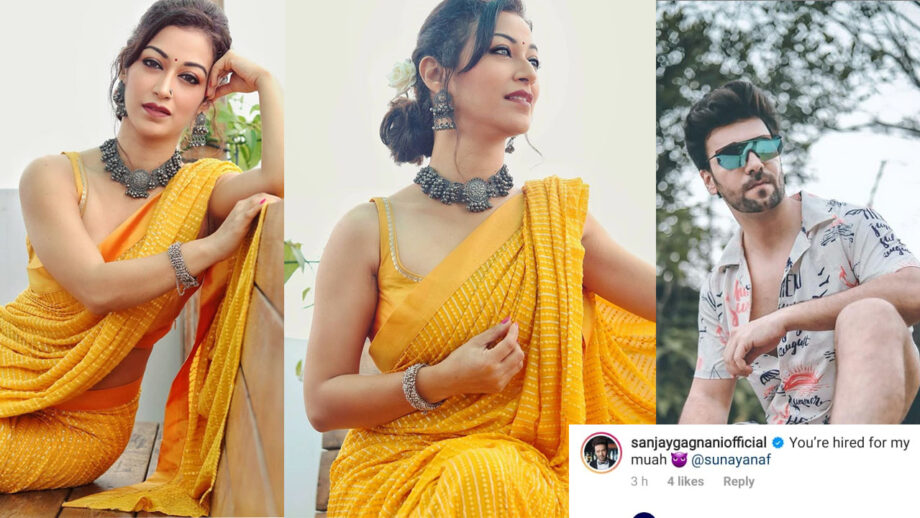 Bhabhi Goes Desi: TMKOC's Sunayana Fozdar aka Anjali Bhabhi stuns in latest yellow saree, Sanjay Gagnani hires her