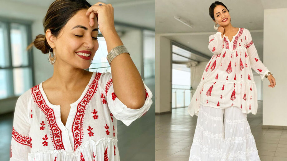 Ethnic Queen: Hina Khan drops latest gorgeous photo in white and red printed traditional outfit, fans go crazy
