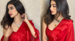 In Pics: Naagin fame Mouni Roy raises heat in a red saree