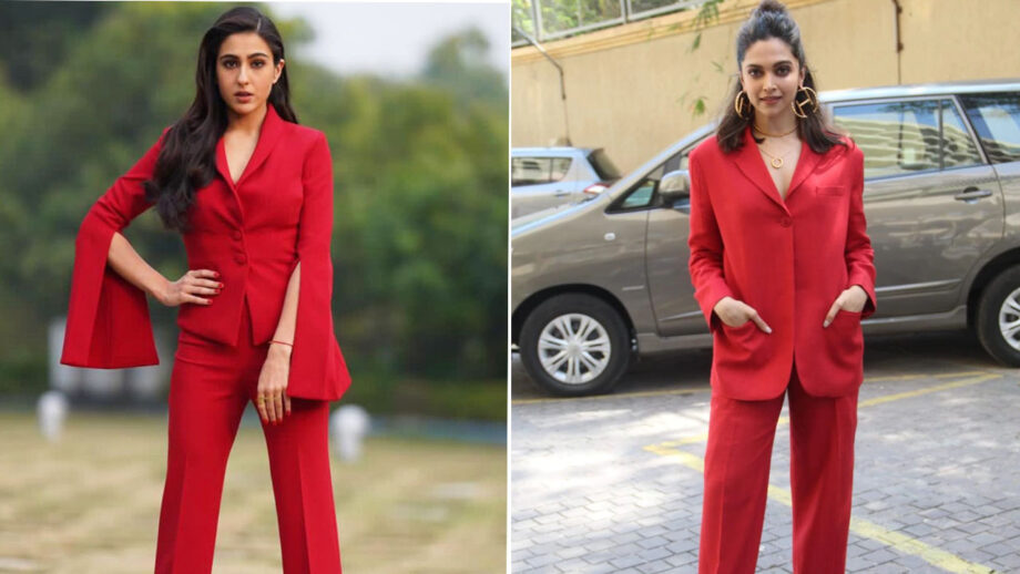 Sara Ali Khan Or Deepika Padukone: Who Styled The Red Pantsuit The Best?