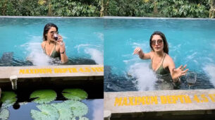 Water Baby: Surbhi Chandna enjoys a nice drink in a hot bikini in a pool, fans go crazy