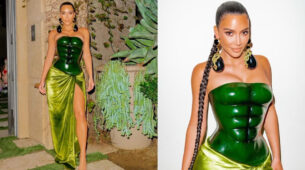 Check Out Kim Kardashian Going All Green In A Brinjal Theme Outfit On Her Instagram Handle
