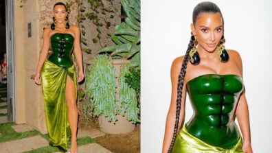 Check Out Kim Kardashian Going All Green In A Brinjal Theme Outfit On Her Instagram Handle