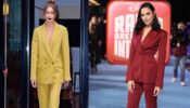 Gigi Hadid’s Yellow Pantsuit Or Gal Gadot’s Red Pantsuit: Which Diva’s Outfit Would You Want To Steal?