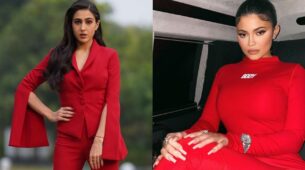 Hollywood’s Kylie Jenner Or B-town’s Sara Ali Khan: Which Diva Has The Attractive Look In Red Pantsuit?