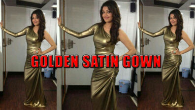 Kajal Aggarwal Looking Absolutely Flawless In Golden Satin Gown