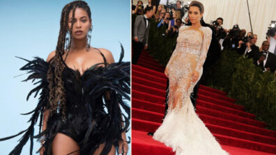 Kim Kardashian’s Sheer White Feathered Gown Or Beyonce’s Black & Blue Feathered Gown: Which Diva Donned The Best Red Carpet Look?