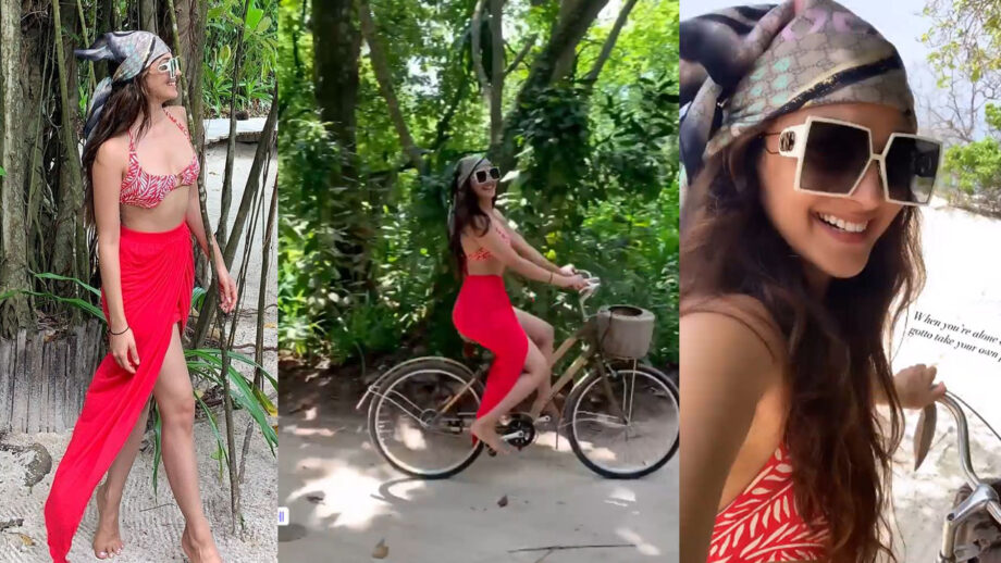 Maldives Vacation Fun: Kiara Advani enjoys cycling in public, looks super-hot in pink slit skirt