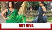 Monalisa In Green Or Blue Blackless Saree: The Hot Diva Look