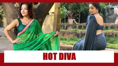 Monalisa In Green Or Blue Blackless Saree: The Hot Diva Look