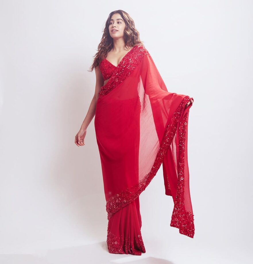 Nushrat Bharucha Or Janhvi Kapoor: Which Diva Hads The Attractive Red Saree Look? - 3