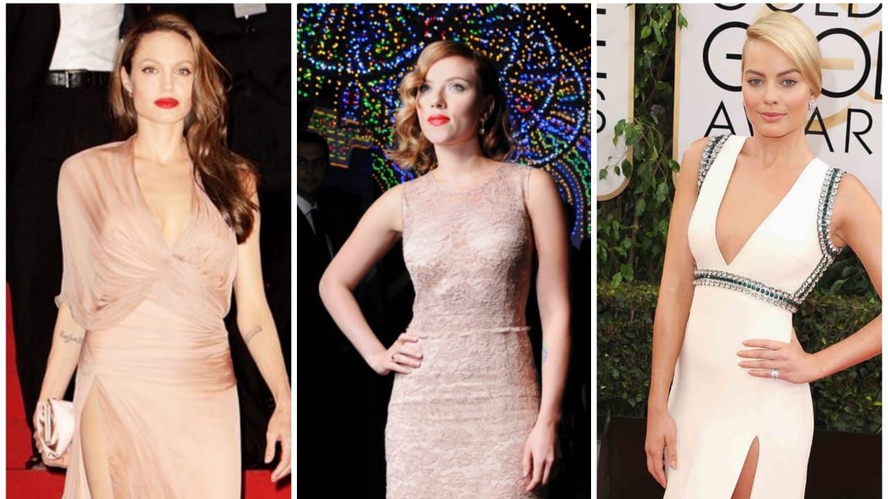 Angelina Jolie, Scarlett Johansson, Margot Robbie: Attractive looks in nude  dress looks | IWMBuzz