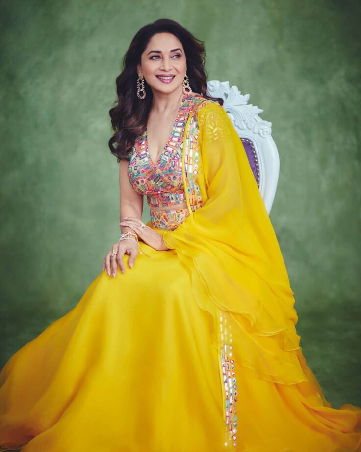 Dhak Dhak Girl: Madhuri Dixit Nene looks resplendent and gorgeous in yellow ethnic look, Mouni Roy calls her ‘Aphrodite’ - 0