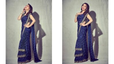 Diva in Blue: Madhuri Dixit looks charismatic in her designer saree, Nora Fatehi and Chitrangada Singh left amazed