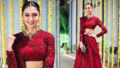 Erica Fernandes, Beautiful TV Actress Looks Gorgeous In Dark Red Sabyasachi Lehenga