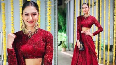 Erica Fernandes, Beautiful TV Actress Looks Gorgeous In Dark Red Sabyasachi Lehenga