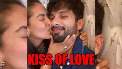 Feelin the looooove: Shahid Kapoor gets a kiss of love from wife Mira Rajput