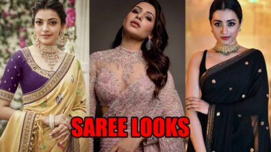 South Saree Fashion: Kajal Aggarwal Vs Samantha Akkineni Vs Trisha Krishnan: Hottest in Experimental Designer Drape Saree?