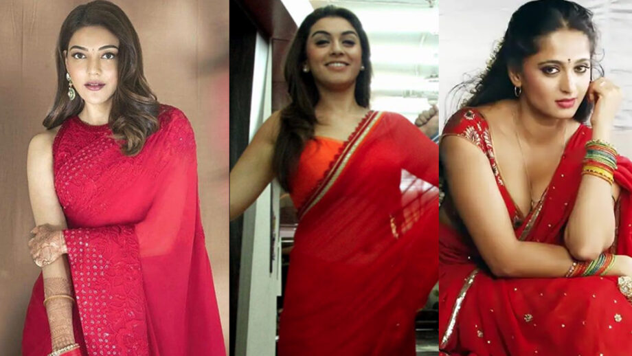 Spicy Hot: Kajal Aggarwal, Hansika Motwani & Anushka Shetty's hottest red saree avatars that you must have in your wardrobe 2